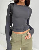 Lavinque Tops Gris foncé / XS Haut Manches Longues | Ajusté & Moderne | Look Minimaliste