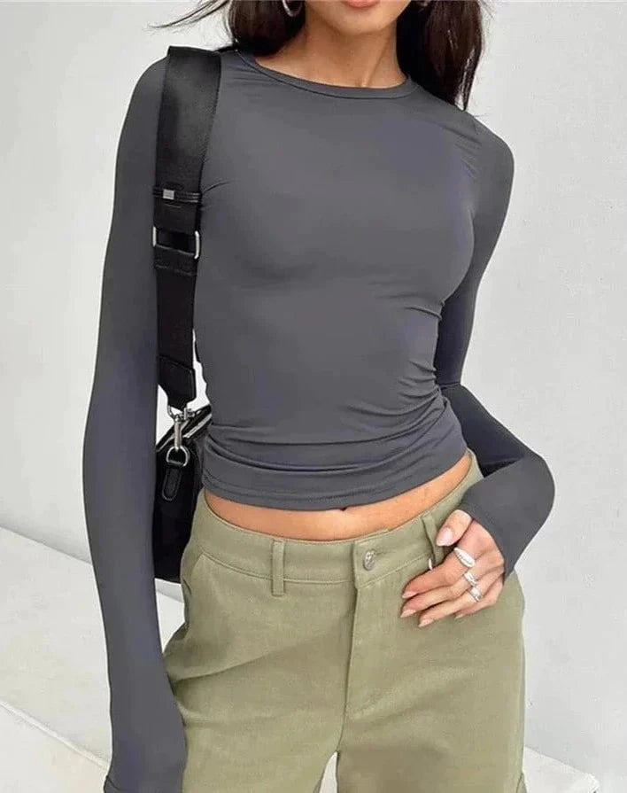 Lavinque Tops Gris foncé / XS Haut Manches Longues | Ajusté & Moderne | Look Minimaliste
