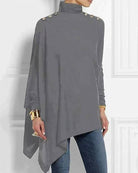 Lavinque Tops Gris / S Poncho Asymétrique à Col Roulé | Élégant & Confortable | Détails Boutons aux Épaules