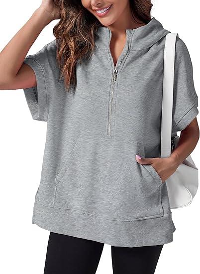 Lavinque Tops Gris / S Sweat à Capuche Zippé | Confort & Décontracté | Manches Courtes