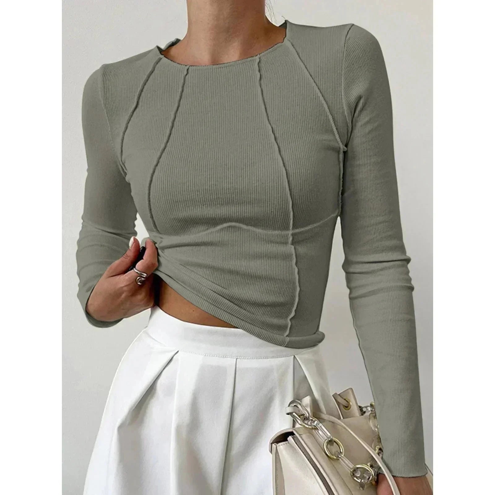 Lavinque Tops Gris / S Top Blanc à Manches Longues | Blanc | Minimaliste et Structurant