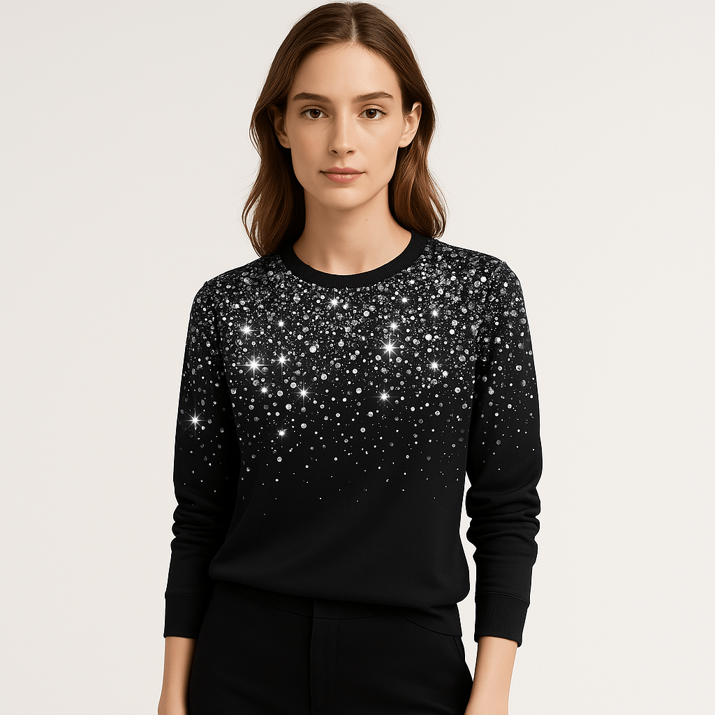 Lavinque Tops Gris / XS Sweat Pailleté Femme | Col Rond | Brillance Élégante