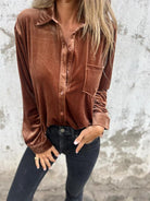 Lavinque tops Marron / S Chemise Oversize en Velours | Élégance & Confort | Tendance Chic