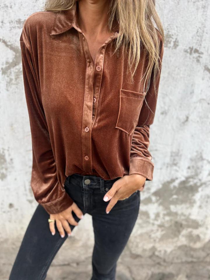 Lavinque tops Marron / S Chemise Oversize en Velours | Élégance & Confort | Tendance Chic