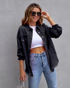 Lavinque Tops Noir / S Surchemise Oversize en Velours | Confort | Tendance et Décontractée