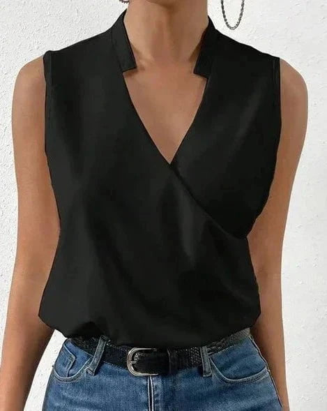 Lavinque Tops Noir / S Top Sans Manches | Col Original | Élégance Minimaliste