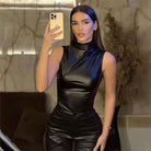 Lavinque Tops Noir / S Top Sans Manches Effet Cuir | Bordeaux | Chic & Audacieux