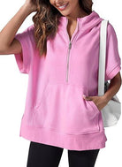 Lavinque Tops Rose / S Sweat à Capuche Zippé | Confort & Décontracté | Manches Courtes