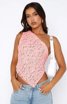 Lavinque Tops Rose / S Top Asymétrique Dentelle Jaune | Une Épaule | Chic & Estival