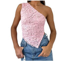 Lavinque Tops Rose / S Top Asymétrique en Dentelle | Dos Nu | Élégant et Tendance