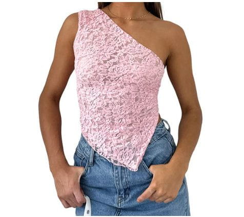 Lavinque Tops Rose / S Top Asymétrique en Dentelle | Dos Nu | Élégant et Tendance