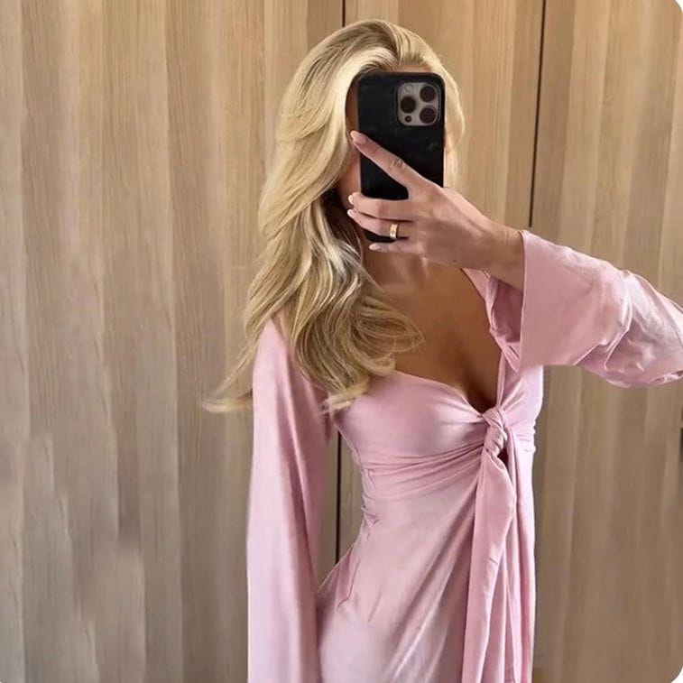 Lavinque Tops Rose / S Top Noir Noué | Décolleté Plongeant | Élégant et Séduisant