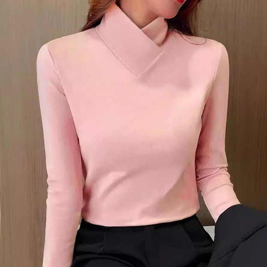 Lavinque Tops Rose / XS Haut Col Asymétrique | Coton & Élasthanne | Élégant et Moderne