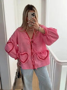 Lavinque Tops Rouge/Rose / XS Blouse Femme | Romantique & Bohème | Détails Vintage