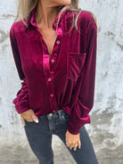 Lavinque tops Rouge / S Chemise Oversize en Velours | Élégance & Confort | Tendance Chic