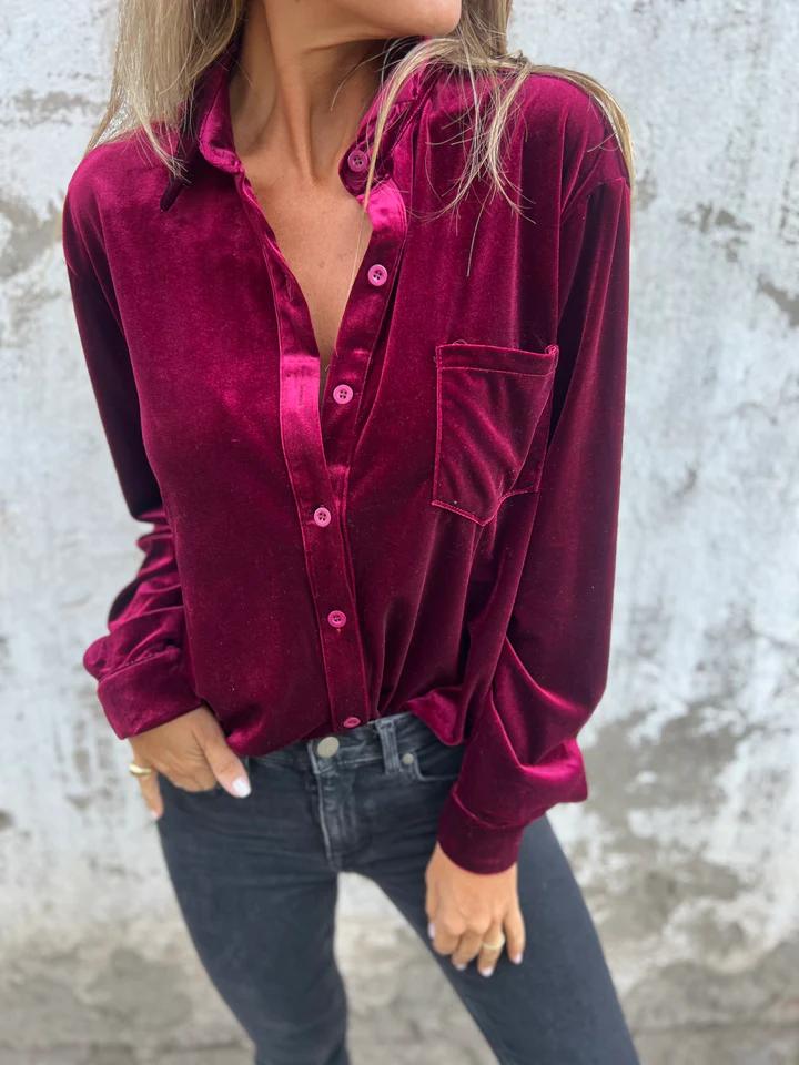 Lavinque tops Rouge / S Chemise Oversize en Velours | Élégance & Confort | Tendance Chic