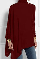 Lavinque Tops Rouge / S Poncho Asymétrique à Col Roulé | Élégant & Confortable | Détails Boutons aux Épaules