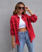 Lavinque Tops Rouge / S Surchemise Oversize en Velours | Confort | Tendance et Décontractée