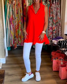 Lavinque Tops Rouge / XS Top Sans Manches Femme | Fluide & Chic | Col Chemise