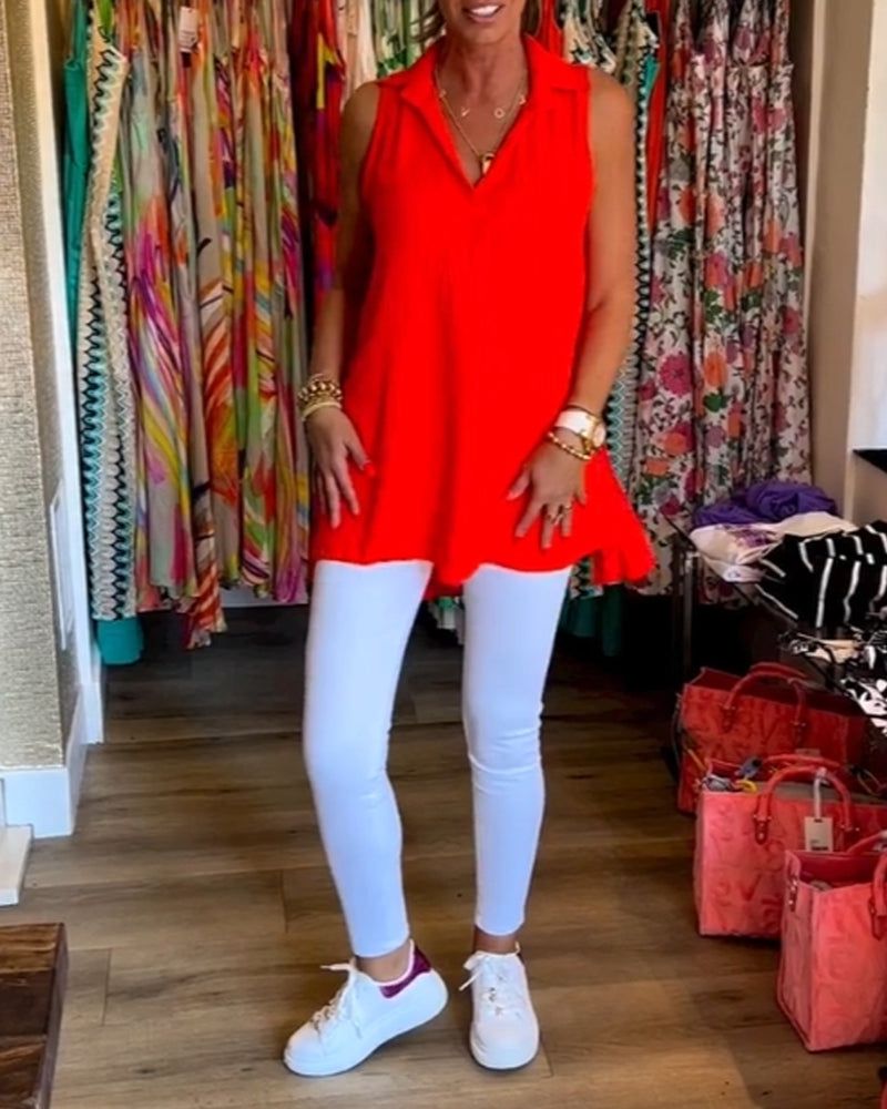 Lavinque Tops Rouge / XS Top Sans Manches Femme | Fluide & Chic | Col Chemise