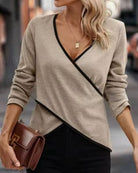 Lavinque tops Taupe / S Haut Cache-Cœur Élégant | Chic & Moderne | Contraste Noir & Blanc