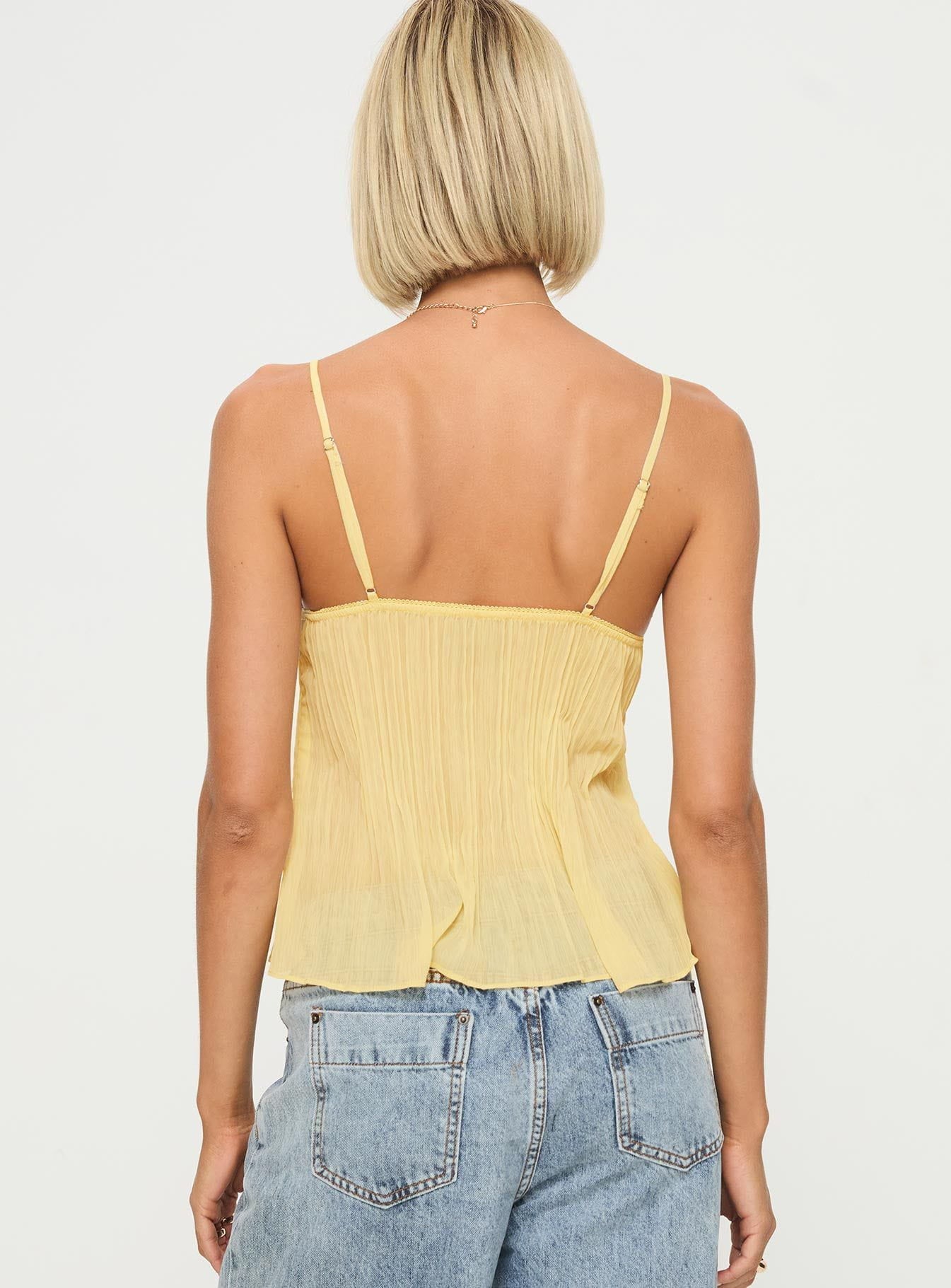 Lavinque Tops Top à Bretelles Jaune Pastel | Fluide & Léger | Décolleté Féminin