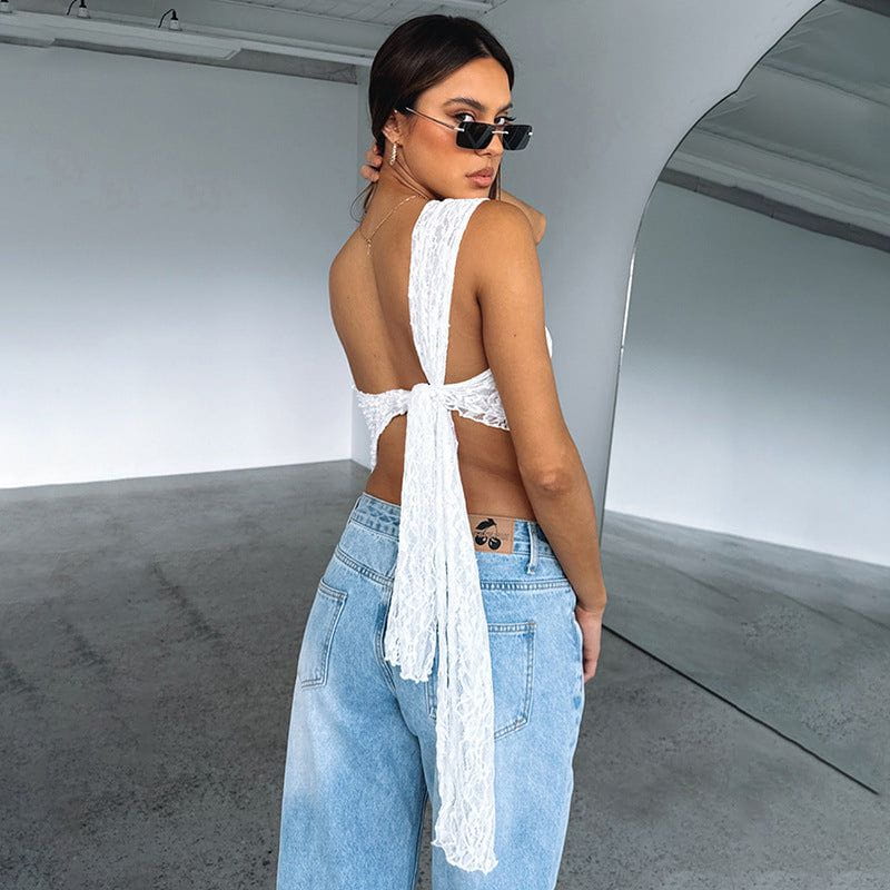 Lavinque Tops Top Asymétrique en Dentelle | Dos Nu | Élégant et Tendance