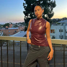 Lavinque Tops Top Sans Manches Effet Cuir | Bordeaux | Chic & Audacieux