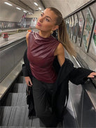 Lavinque Tops Top Sans Manches Effet Cuir | Bordeaux | Chic & Audacieux