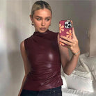 Lavinque Tops Top Sans Manches Effet Cuir | Bordeaux | Chic & Audacieux