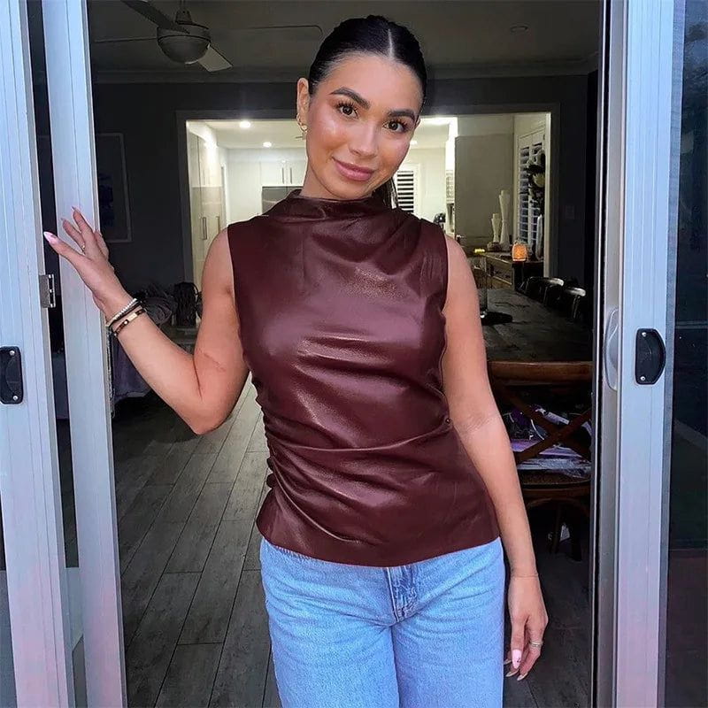 Lavinque Tops Top Sans Manches Effet Cuir | Bordeaux | Chic & Audacieux