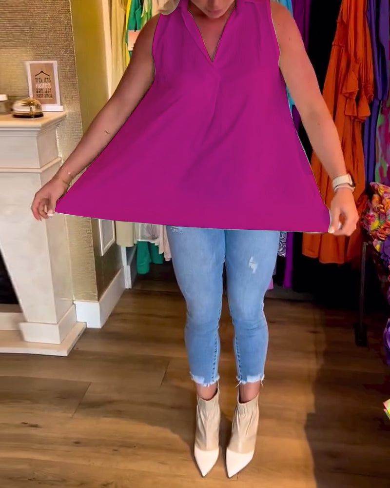 Lavinque Tops Top Sans Manches Femme | Fluide & Chic | Col Chemise