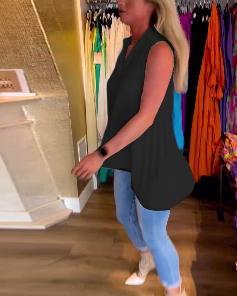 Lavinque Tops Top Sans Manches Femme | Fluide & Chic | Col Chemise