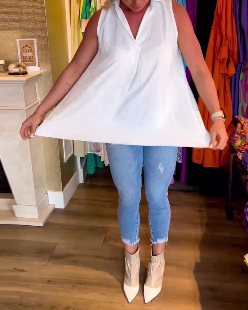 Lavinque Tops Top Sans Manches Femme | Fluide & Chic | Col Chemise