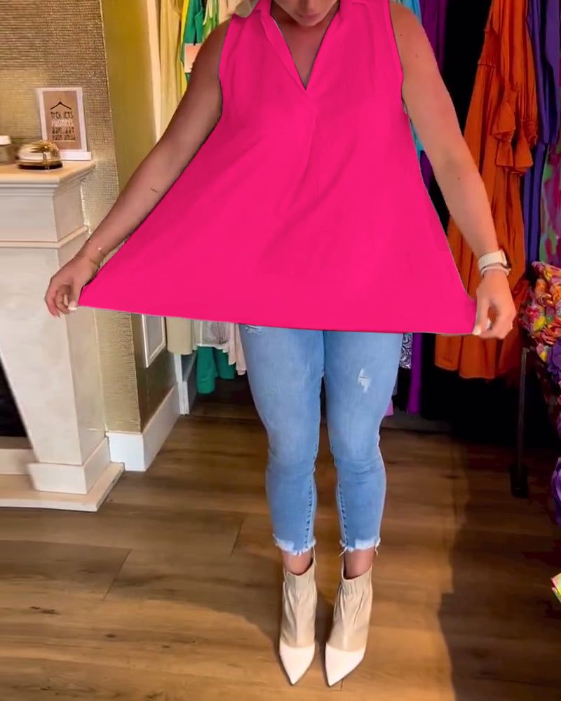 Lavinque Tops Top Sans Manches Femme | Fluide & Chic | Col Chemise