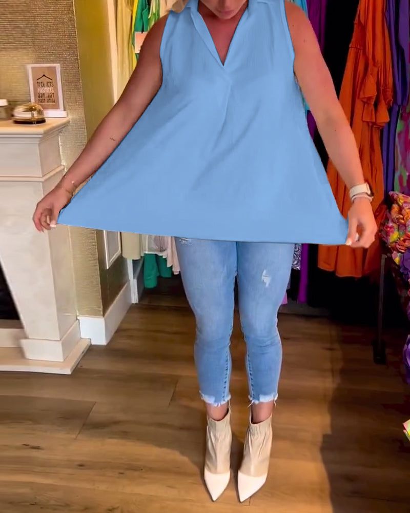 Lavinque Tops Top Sans Manches Femme | Fluide & Chic | Col Chemise