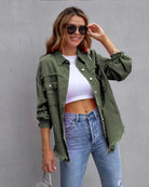Lavinque Tops Vert Armée / S Surchemise Oversize en Velours | Confort | Tendance et Décontractée