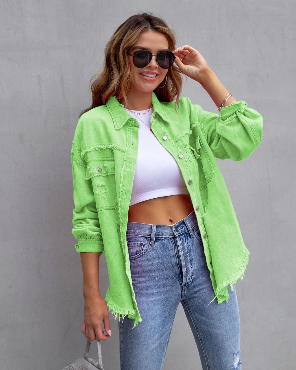 Lavinque Tops Vert pomme / S Surchemise Oversize en Velours | Confort | Tendance et Décontractée