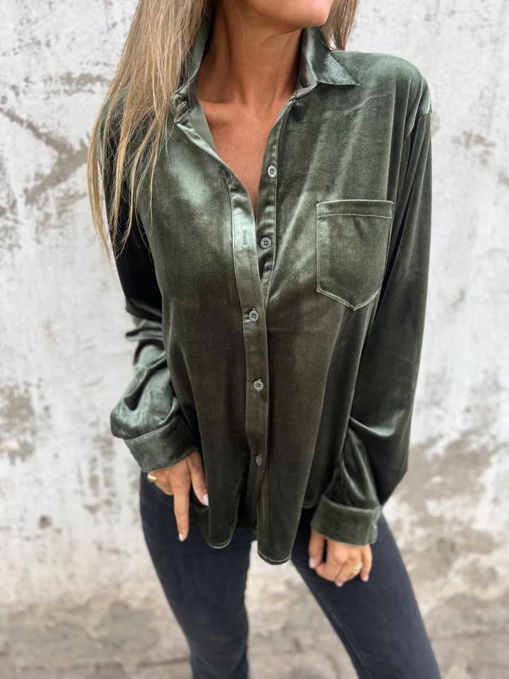 Lavinque tops Vert / S Chemise Oversize en Velours | Élégance & Confort | Tendance Chic
