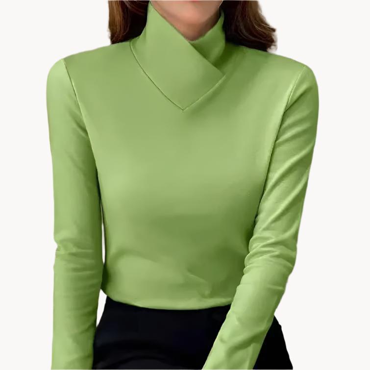 Lavinque Tops Vert / XS Haut Col Asymétrique | Coton & Élasthanne | Élégant et Moderne