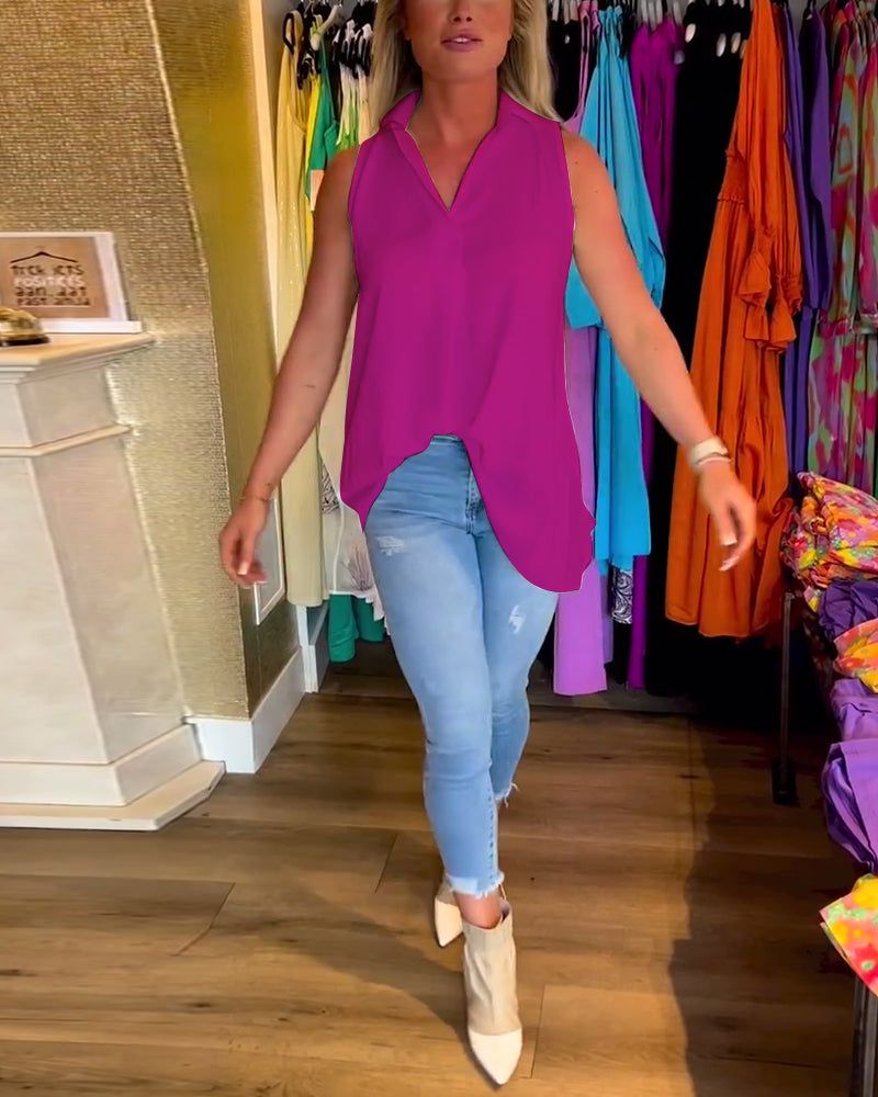 Lavinque Tops Violette / XS Top Sans Manches Femme | Fluide & Chic | Col Chemise