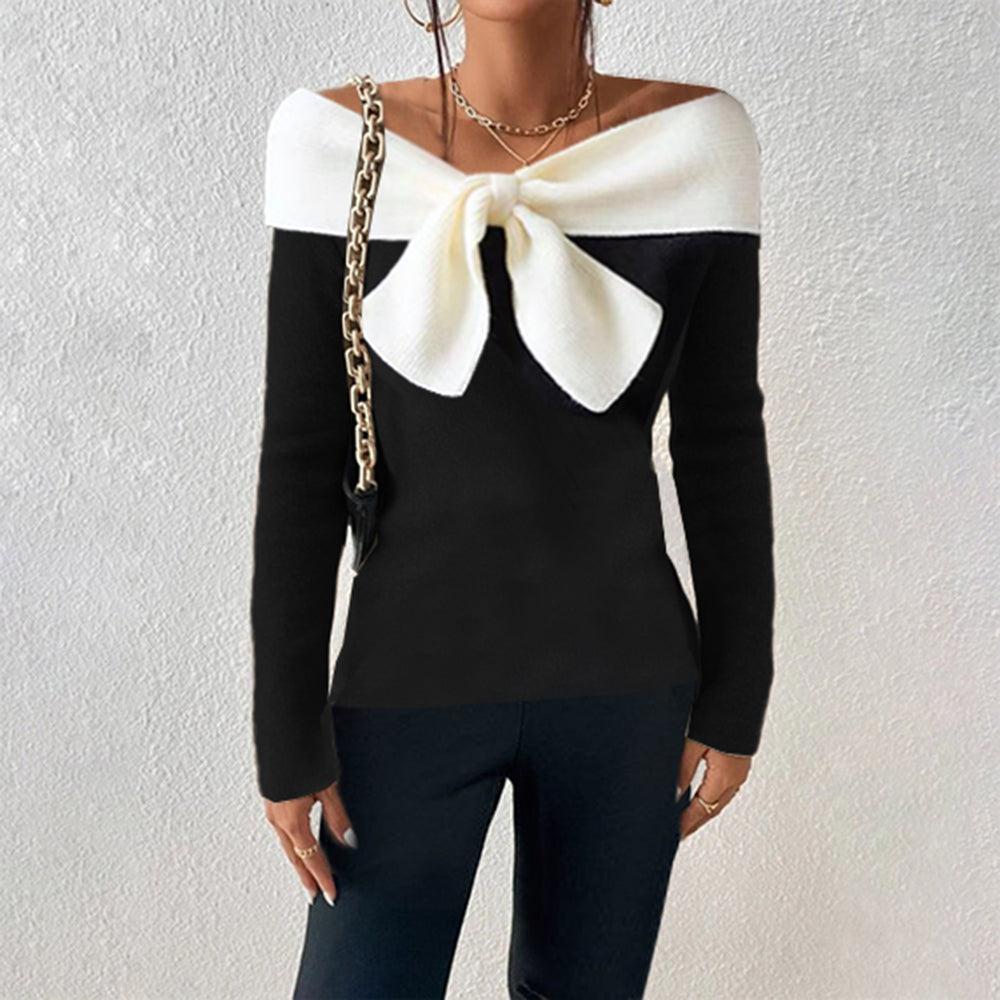 Lavinque Tops XS Pull Épaules Dénudées | Nœud Élégant | Chic et Féminin