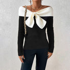 Lavinque Tops XS Pull Épaules Dénudées | Nœud Élégant | Chic et Féminin