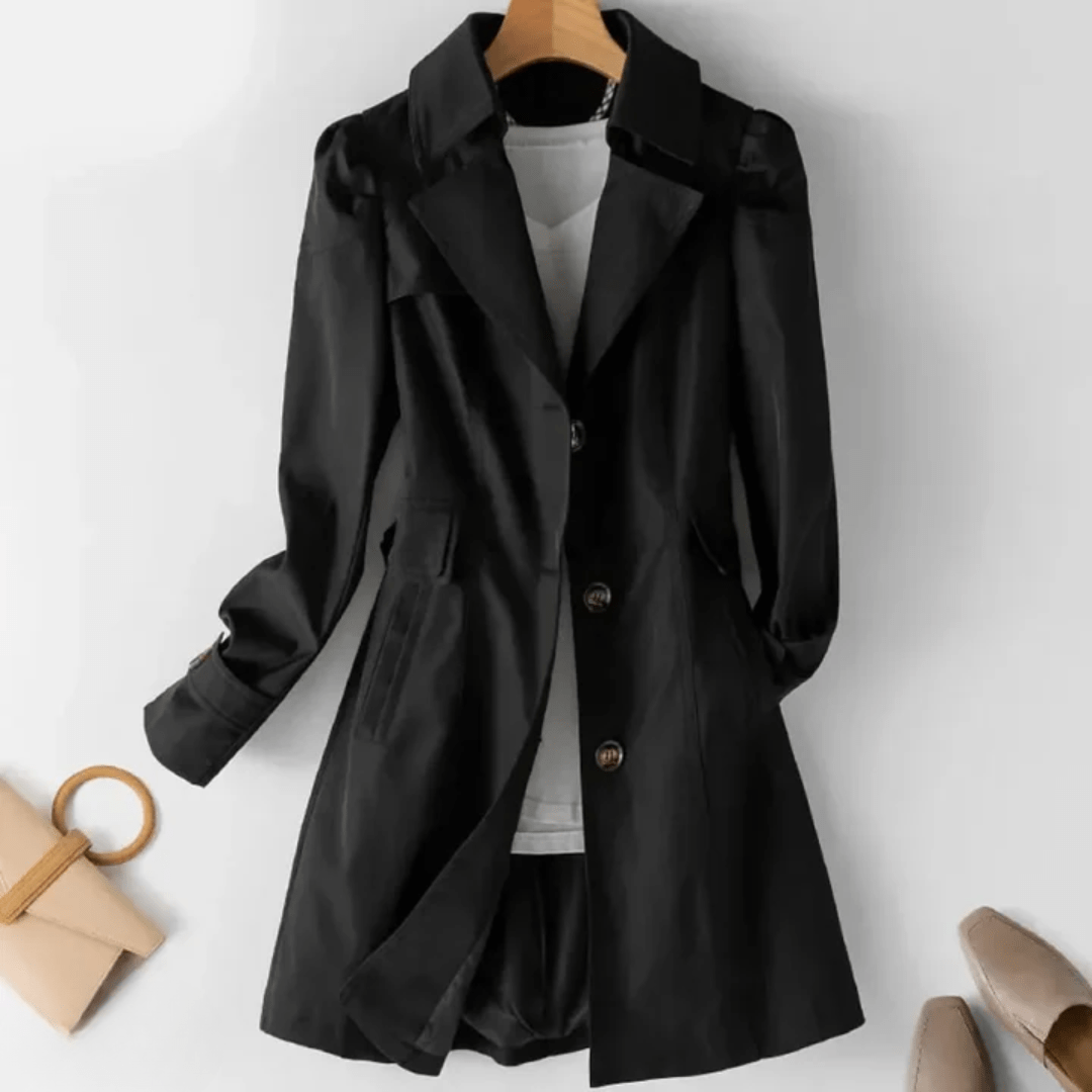 Lavinque Trenchcoat Noir / M Trench-Coat Classique Femme | Intemporel | Chic et Élégant