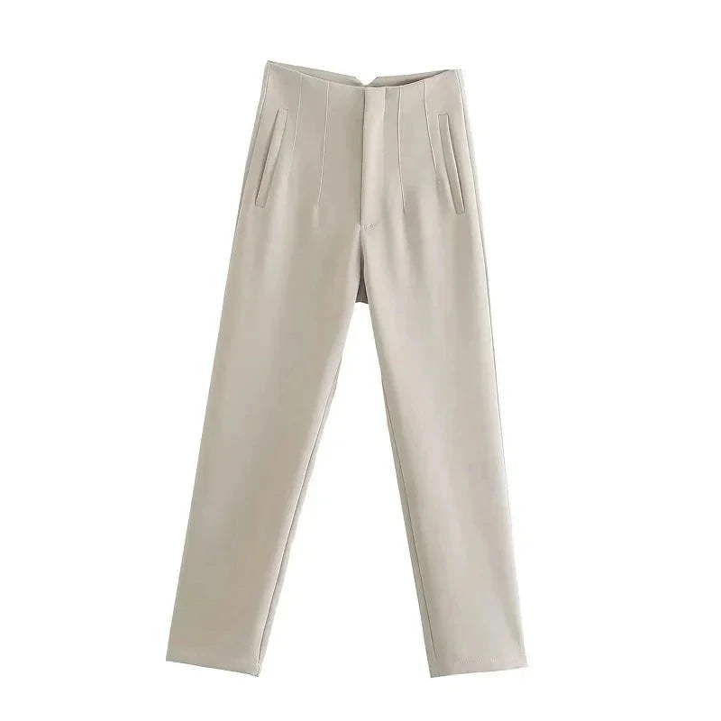 Lavinque Trousers Beige / XS Pantalon Chino Beige | Taille Haute | Classique et Élégant