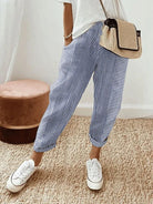 Lavinque Trousers Bleu / XS Pantalon Décontracté à Rayures | Coton Léger | Casual et Confortable