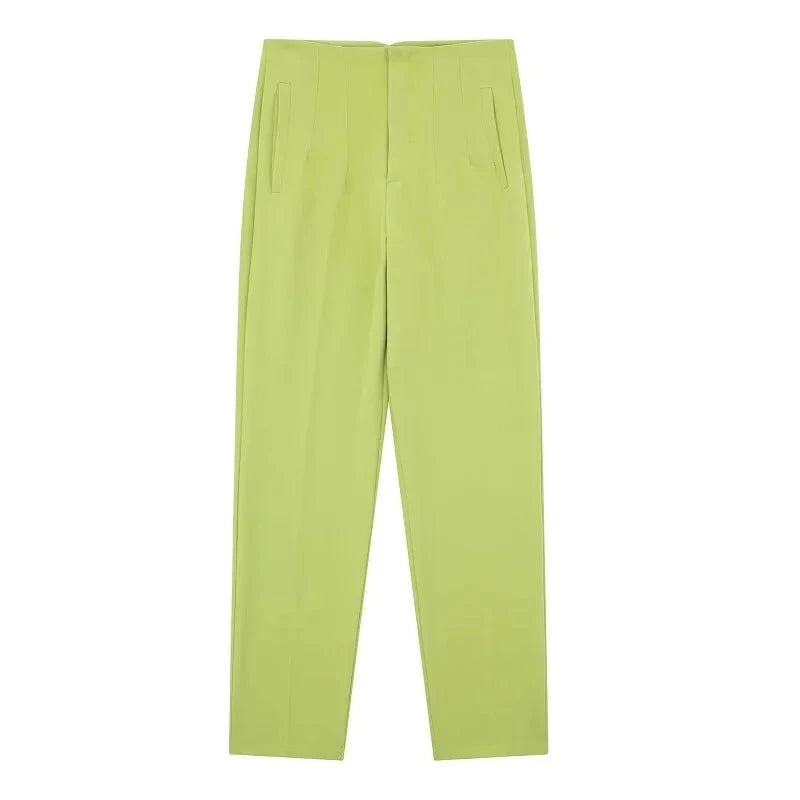 Lavinque Trousers Citron Vert / XS Pantalon Chino Beige | Taille Haute | Classique et Élégant