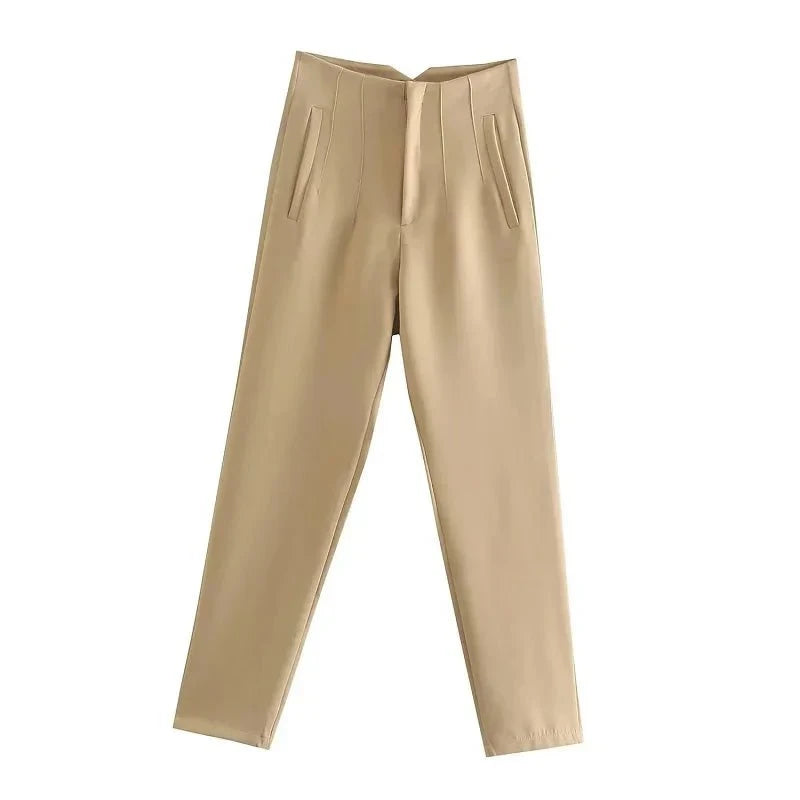 Lavinque Trousers Kaki / XS Pantalon Chino Beige | Taille Haute | Classique et Élégant