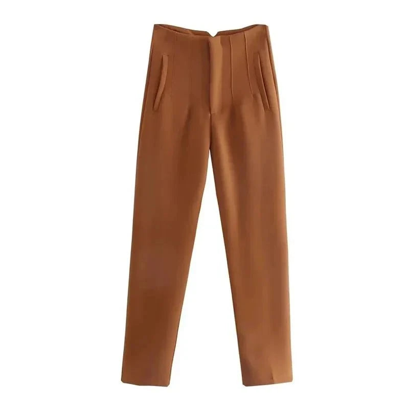 Lavinque Trousers Marron / XS Pantalon Chino Beige | Taille Haute | Classique et Élégant