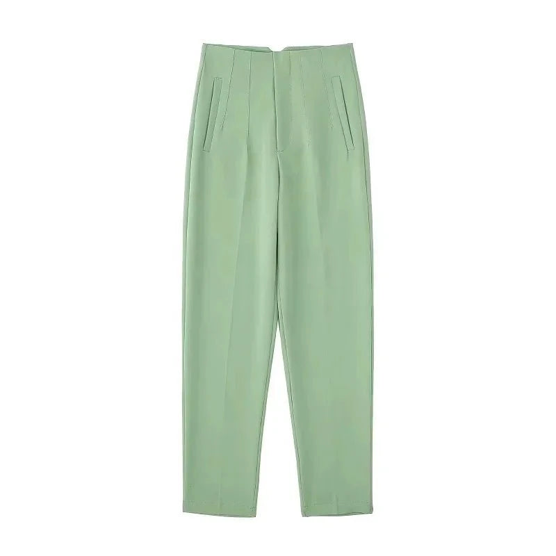 Lavinque Trousers Menthe / XS Pantalon Chino Beige | Taille Haute | Classique et Élégant